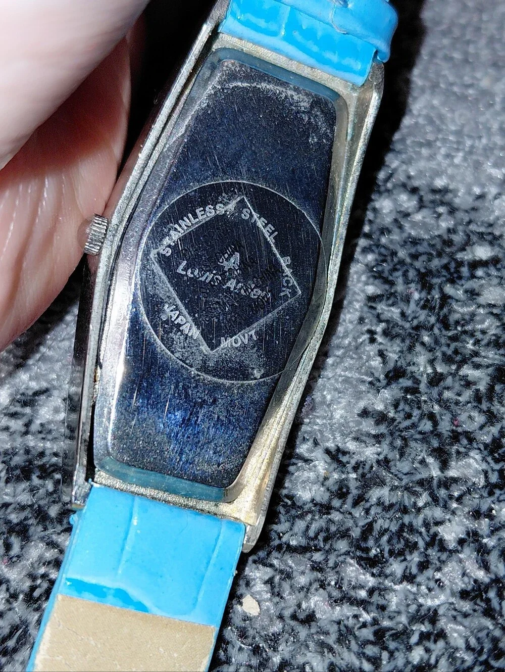 Louis Arden Paris Art Deco Tonneau Quartz Watch Blue Faux Croc Y2K Retro CC